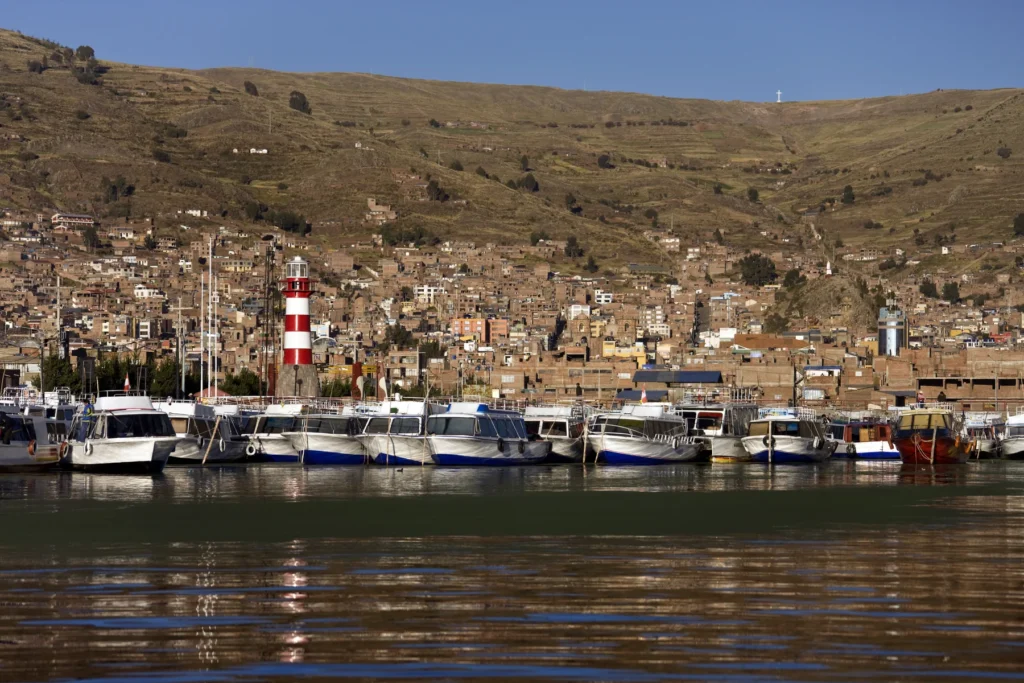 Exact Puno city and Lake Titicaca public landscape