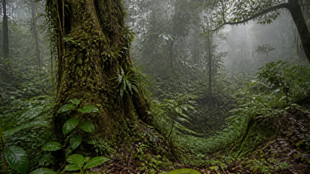 AI-generated editorial visualization of an immersive forest context within the wider Mashpi-Tayra landscape.