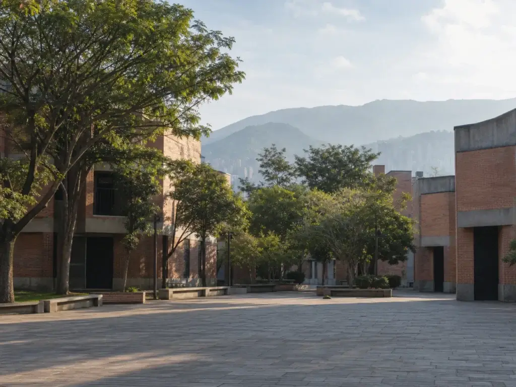 AI-generated editorial visualization of Medellín neighborhood public-realm context.