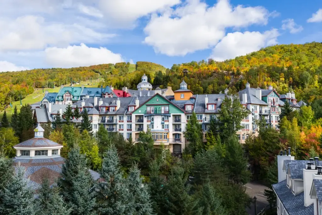 Station Mont Tremblant ski slope, gondola or pedestrian village in exact winter context