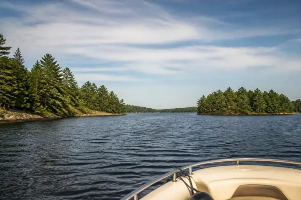 Documented connected Muskoka lake channel or southern Georgian Bay archipelago view