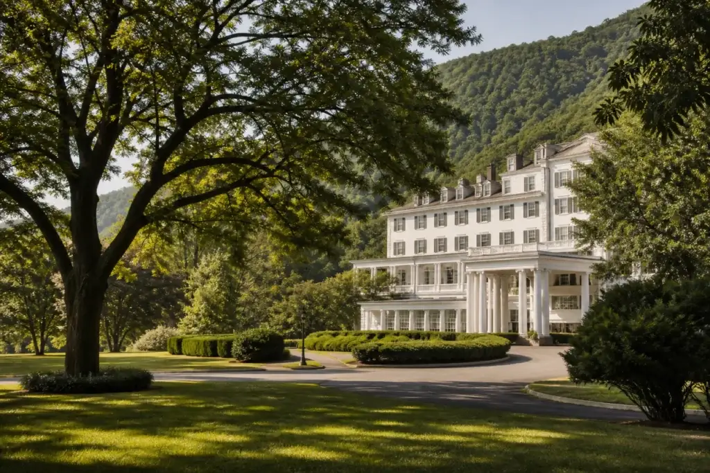White Sulphur Springs or verified Greenbrier exterior landscape without amenity claims