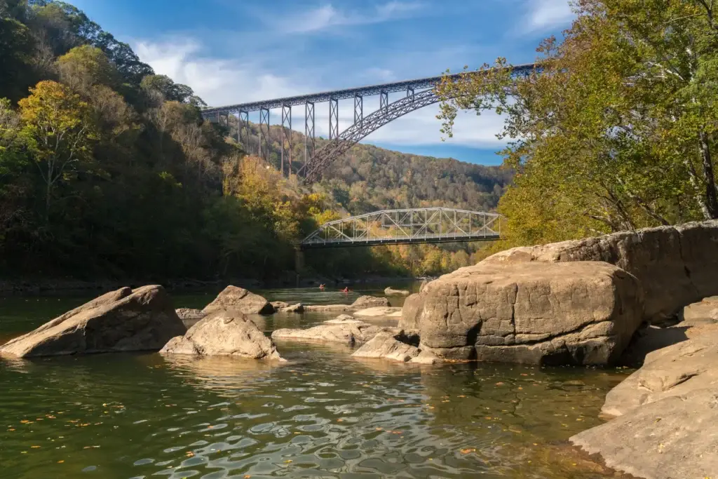 Guided rafting or paddling on the New River with appropriate safety equipment