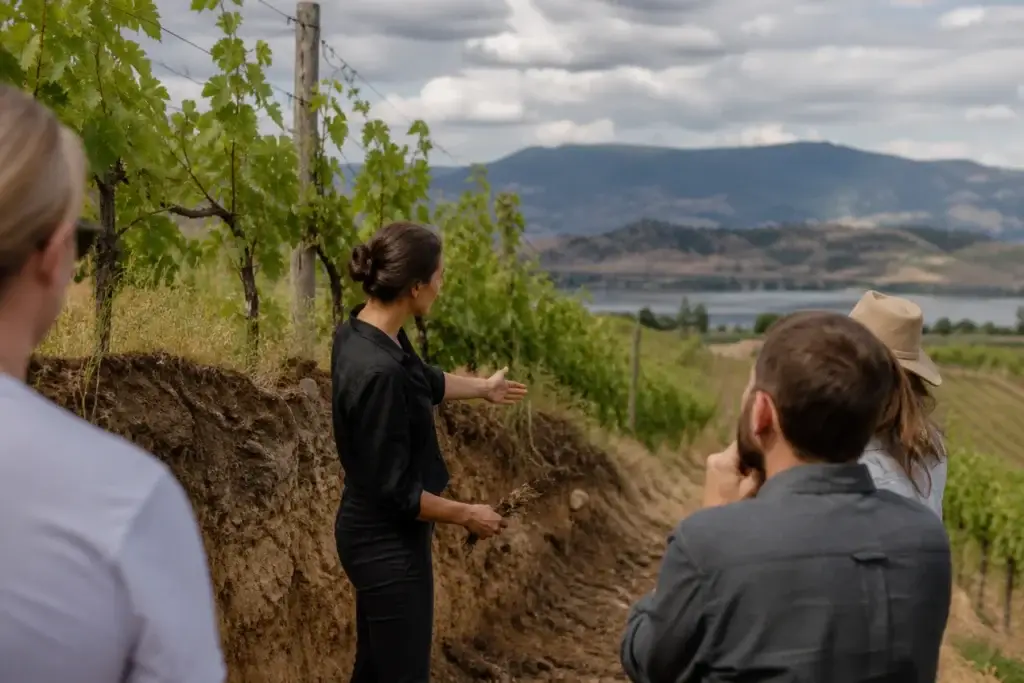 Named Okanagan subregion vineyard with educator, soil profile or restrained cellar context