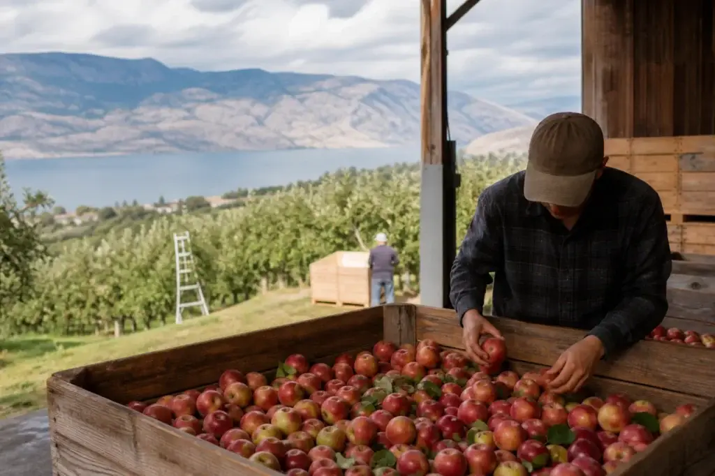 Okanagan orchard harvest, farm produce or chef-led ingredient preparation with exact provenance