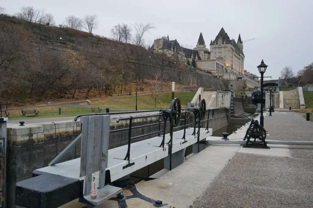 Ottawa Locks with gates, chambers and Parliament or Chateau Laurier context