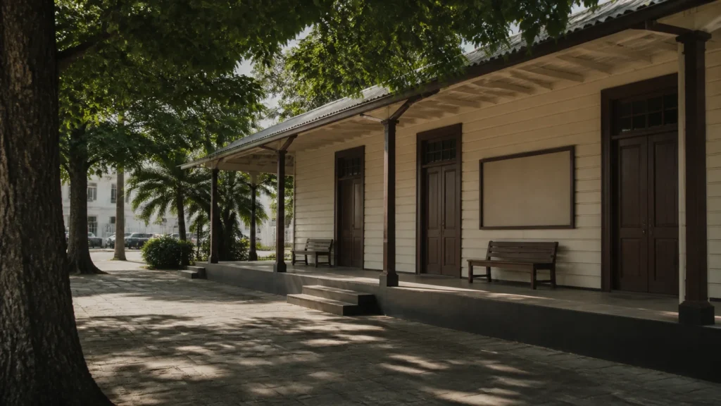 AI-generated editorial visualization of an anonymous cultural-institution context for a bearer-led Paramaribo visit.