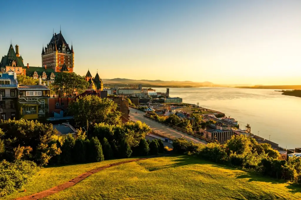 Old Québec skyline with Château Frontenac, Upper and Lower Town and St. Lawrence River context clearly visible