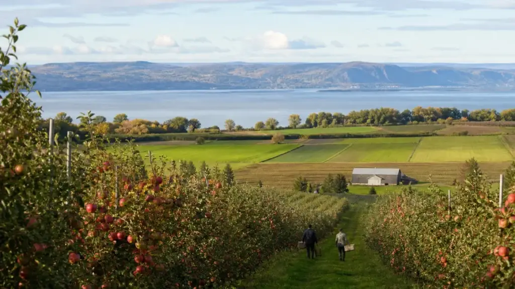 Documented Île d’Orléans orchard, field, farm stand or producer landscape with St. Lawrence context