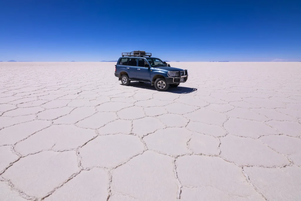 Exact Salar de Uyuni field landscape with lawful vehicle scale