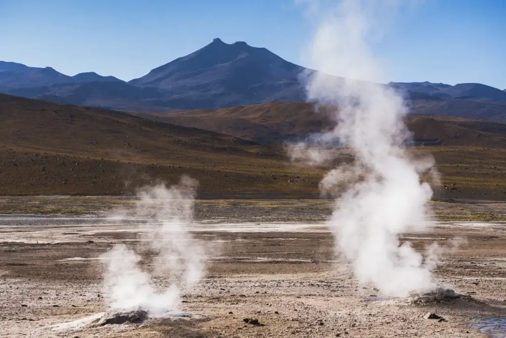 Documented El Tatio geothermal field at dawn from the authorized route