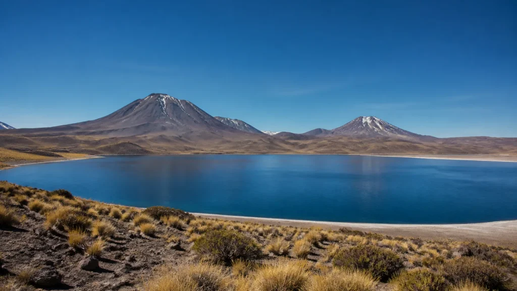 Exact Chaxa or Miscanti and Miñiques lagoon landscape