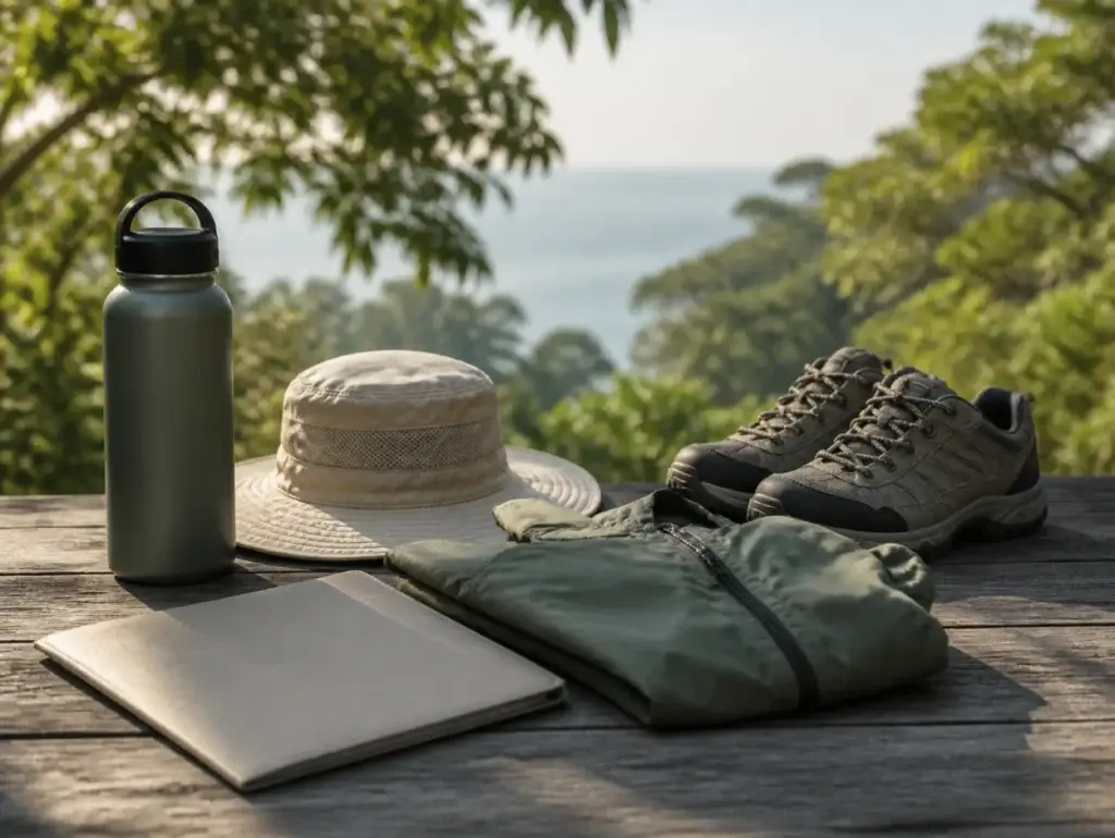 AI-generated editorial visualization of rule-aware trip preparation; it does not depict Tayrona, an open sector, or current access.