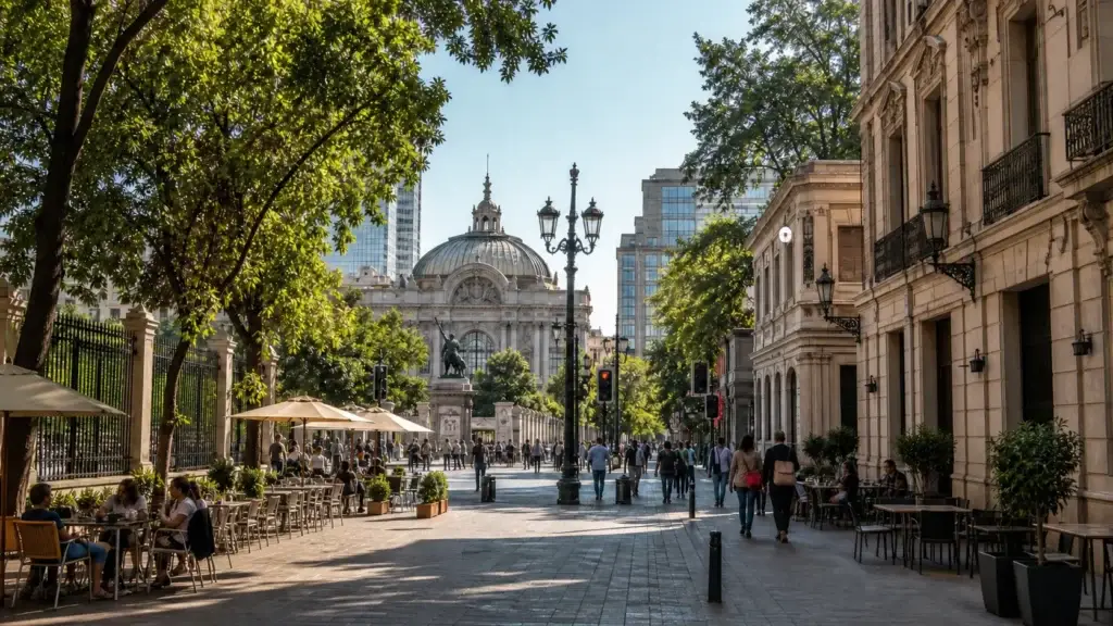 Exact Lastarria or Bellas Artes streetscape with a documented cultural landmark