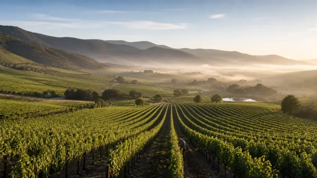 Exact Casablanca Valley vineyard landscape or rights-cleared winery work showing cool-climate viticulture