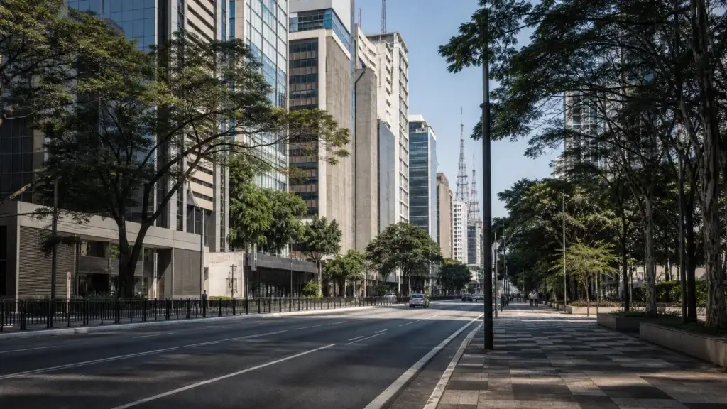AI-generated editorial visualization of Avenida Paulista, São Paulo.