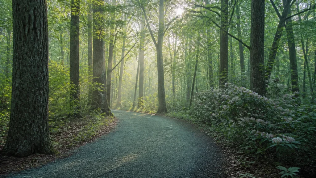 Limberlost Trail boardwalk, crushed-greenstone path or documented accessible forest context in Shenandoah