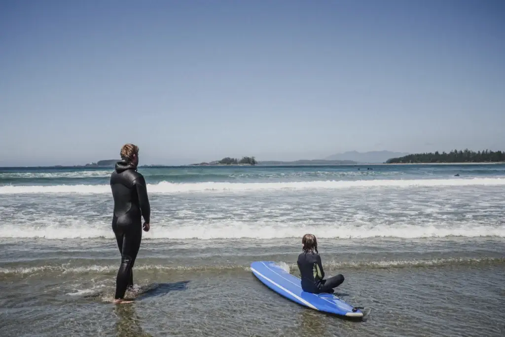 Licensed Tofino surf lesson with wetsuit, board and exact beach provenance