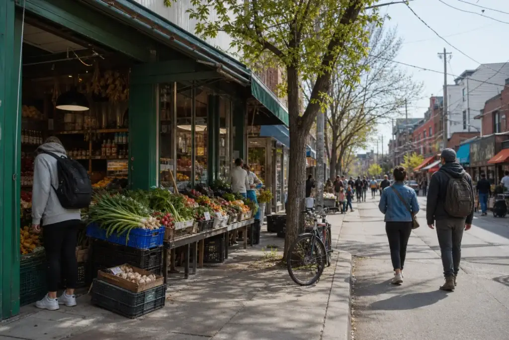 Kensington Market public streetscape, grocers, produce or food-shop context