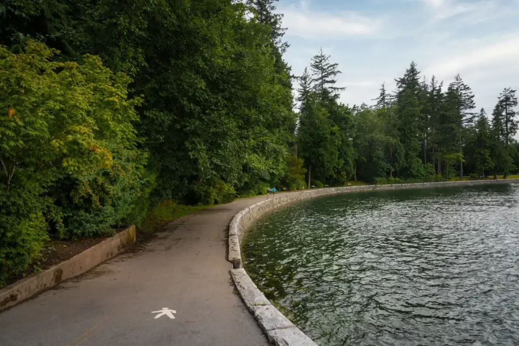 Stanley Park coastal rainforest trail, shoreline or seawall with exact Vancouver provenance