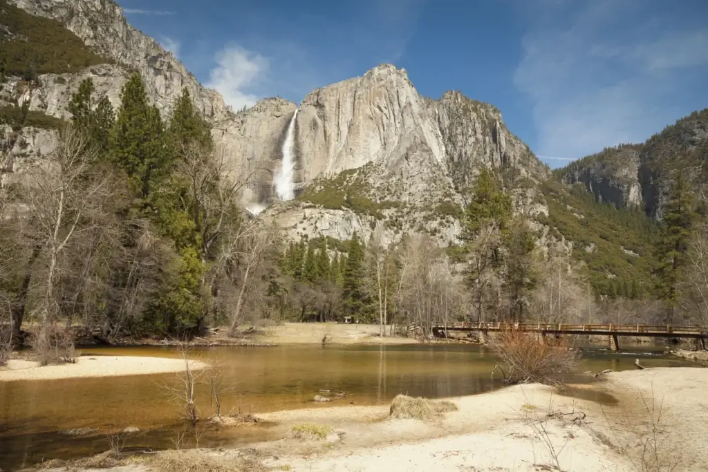 Yosemite Falls, Bridalveil Fall, Vernal Fall from a safe viewpoint or another exact Yosemite waterfall