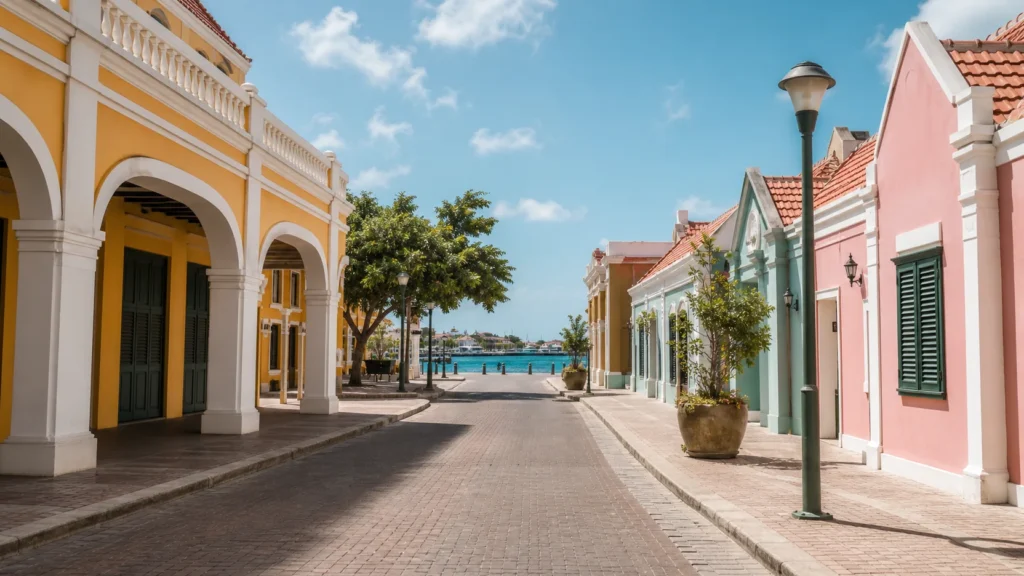 AI-generated editorial visualization of Choose Oranjestad for cultural access.