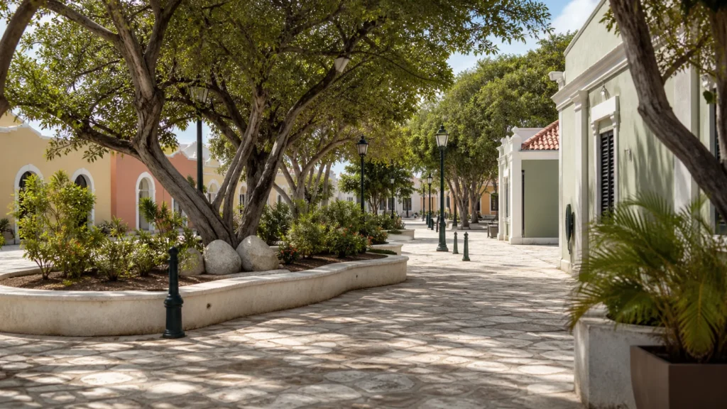 AI-generated editorial visualization of Walk Oranjestad beyond the storefronts.