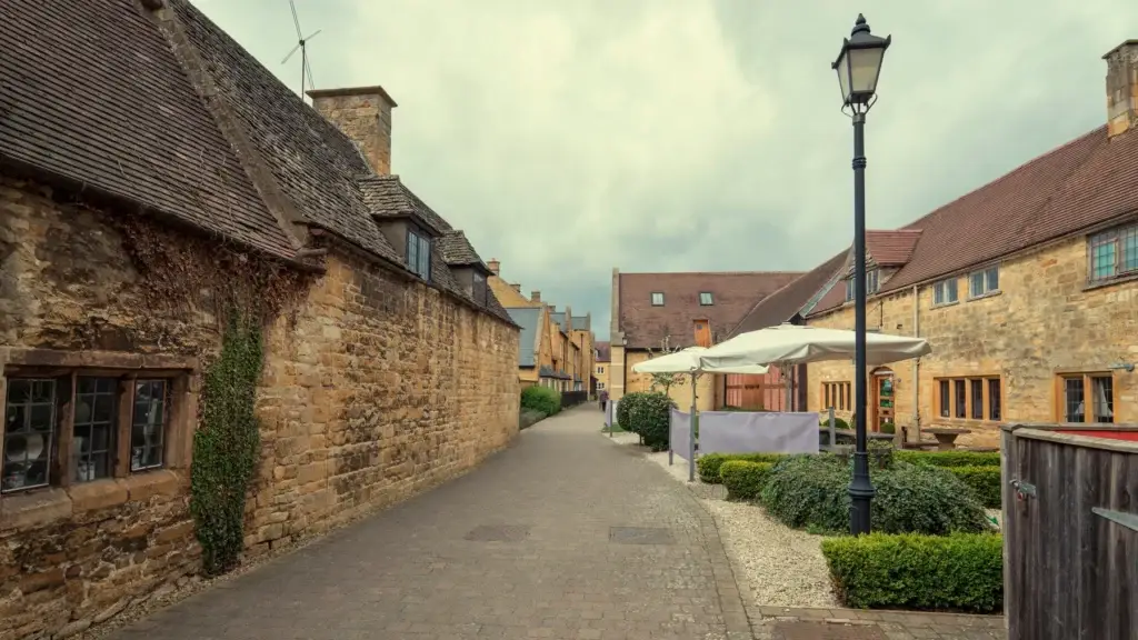 A stone-lined lane in Broadway, in the northern Cotswolds.