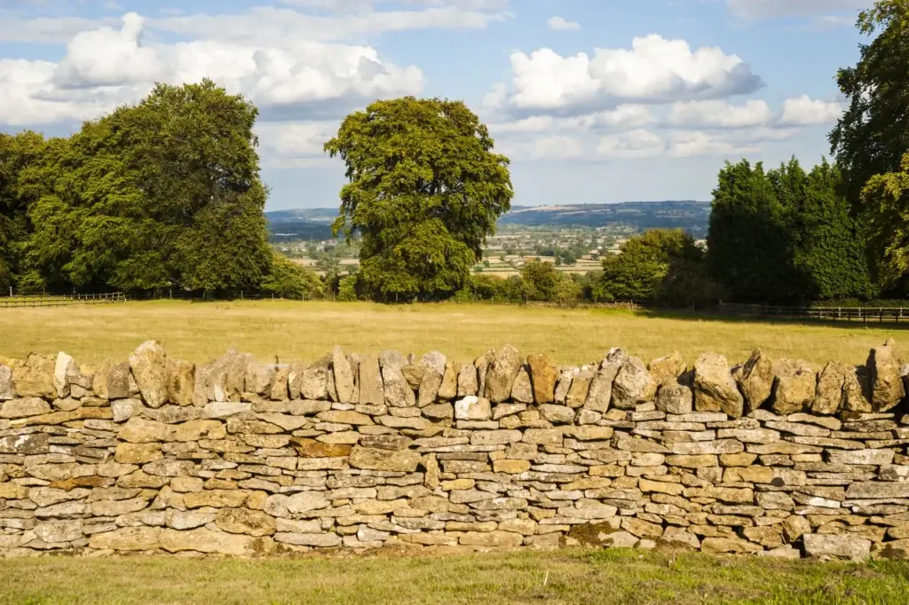 A traditional dry-stone wall at Longborough in the Cotswolds.