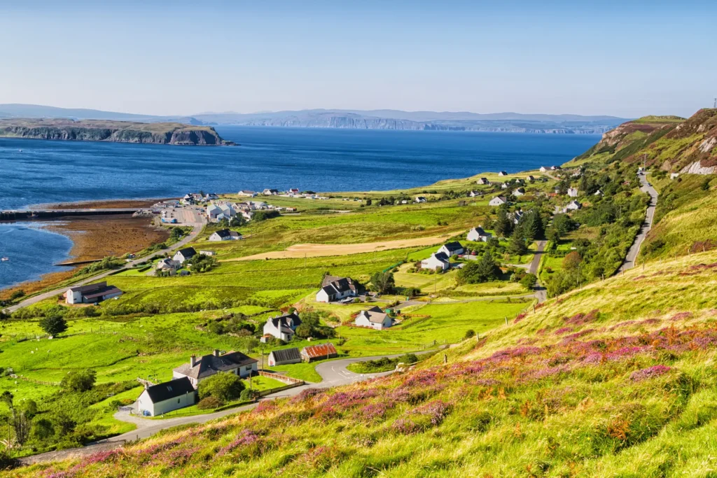 An aerial landscape on the Isle of Skye; island context rather than a specific Sleat or Dunvegan view.