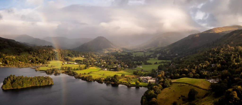 Grasmere and its lake in the English Lake District, establishing one valley within the wider park.