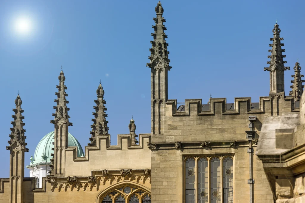 Towers in Oxford, shown as city context; the image is not verified as Magdalen College.