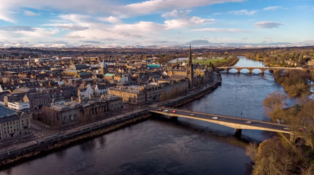 Aerial view of Perth, Scotland.