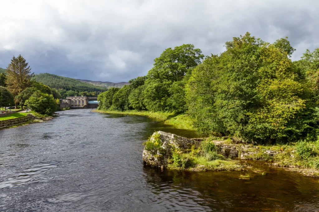 Pitlochry Dam and the River Tummel, Perthshire.