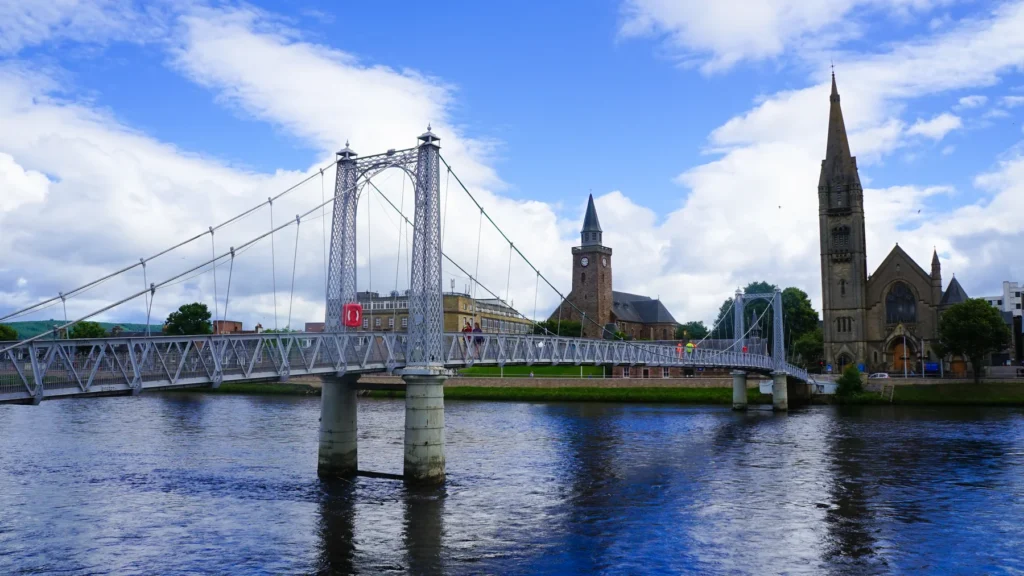 Inverness beside the River Ness, an eastern Highland base.