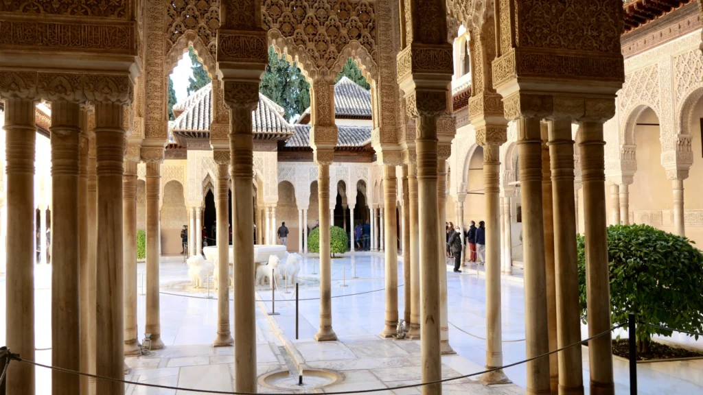 An ornate courtyard at the Alhambra, Granada.