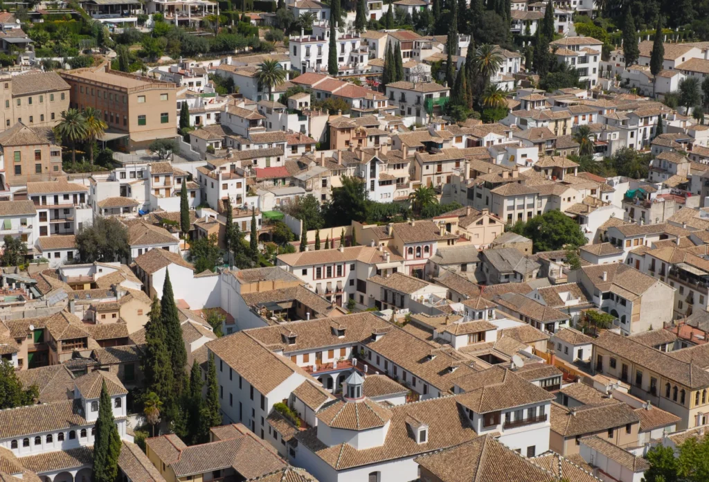 Albaicín houses seen from the Alhambra, Granada.