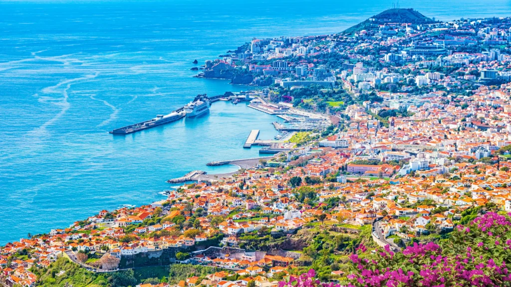 Funchal, the capital of Madeira, in its island setting.