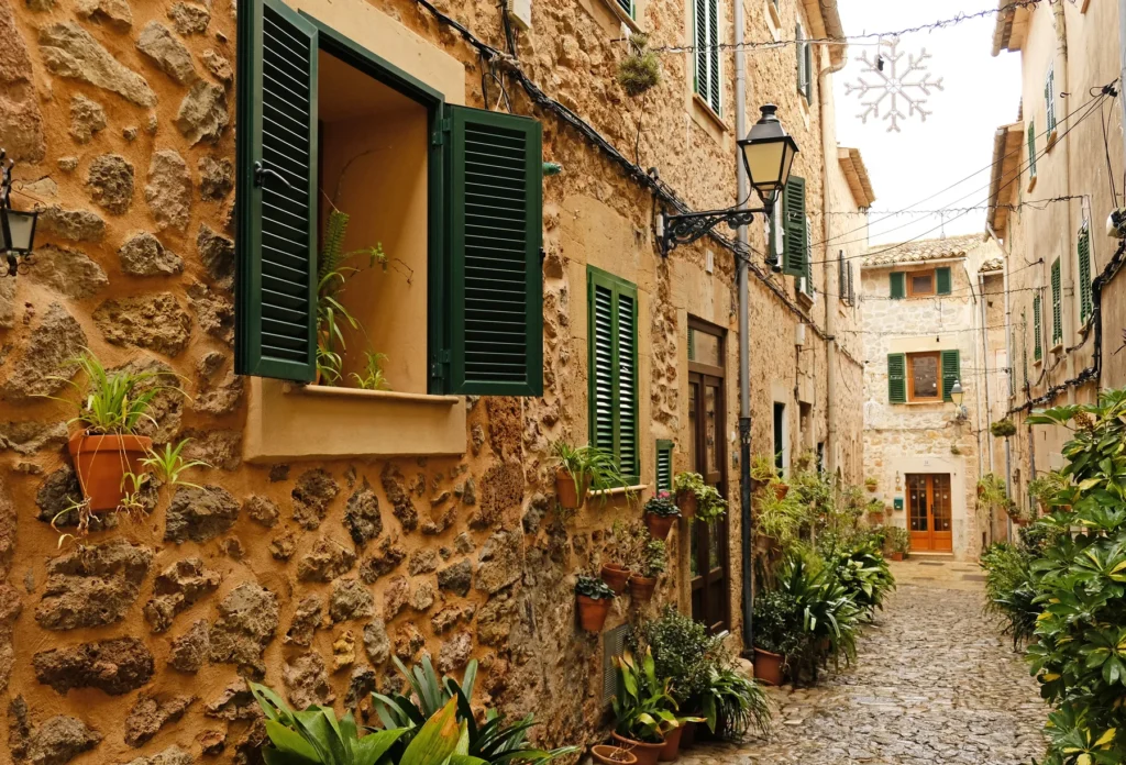 A cobblestone street in Valldemossa, Mallorca.