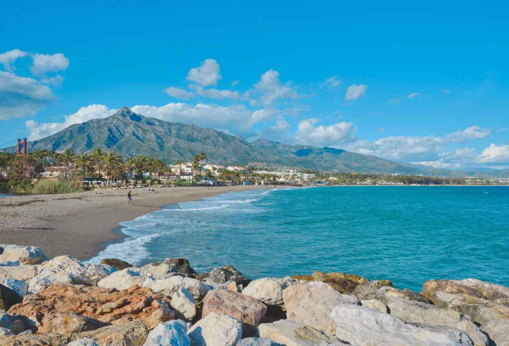 The beach setting in Marbella.