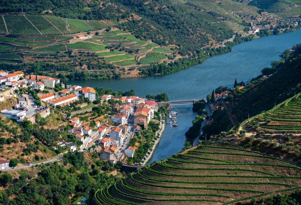 Pinhão village and the Douro from above; this is not the station tile hall.