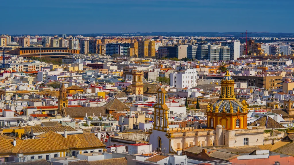 Seville city panorama, viewed from the cathedral; specific skyline landmarks require visual confirmation.