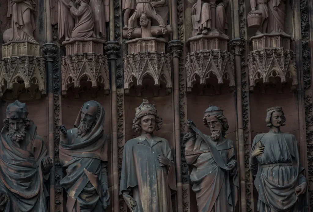 Exterior sculptural detail at Strasbourg Cathedral.