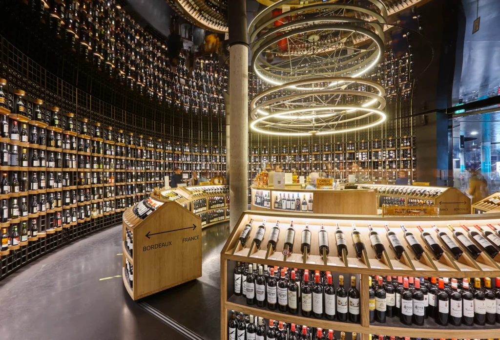 The wine shop at the Cité du Vin in Bordeaux. This shows the retail setting, not the museum exhibition or exterior.