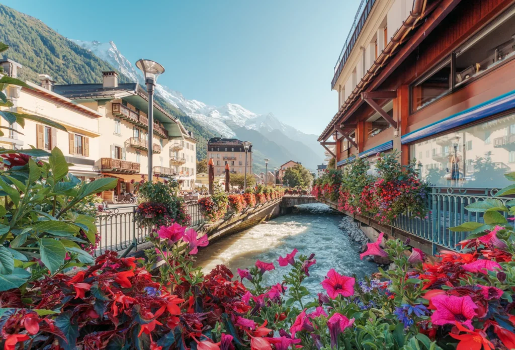Chamonix town beneath the French Alps.