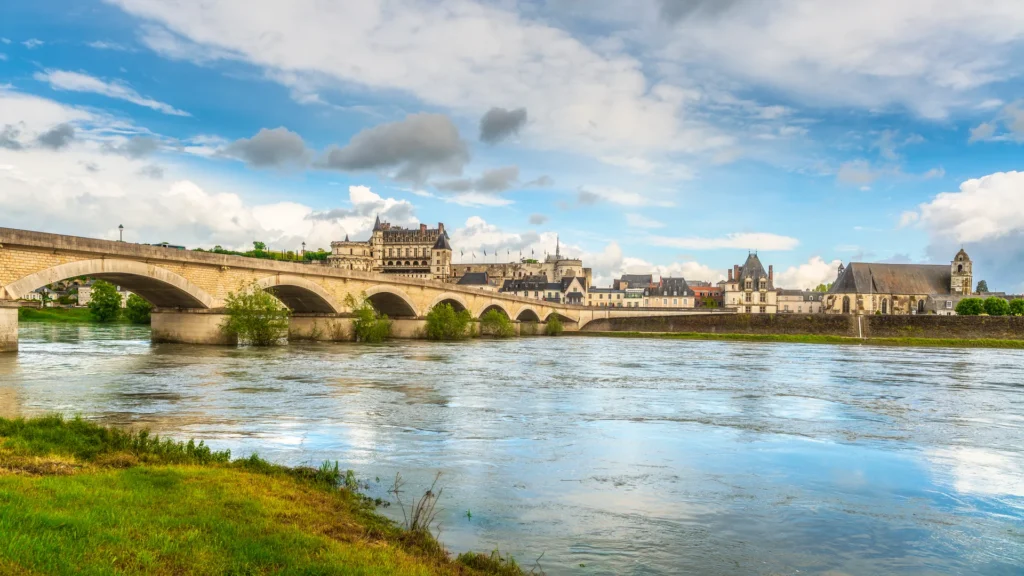 Amboise village, bridge and castle in the Loire Valley.