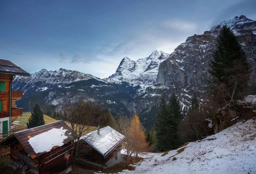 Mürren village with Eiger and Mönch in the background.