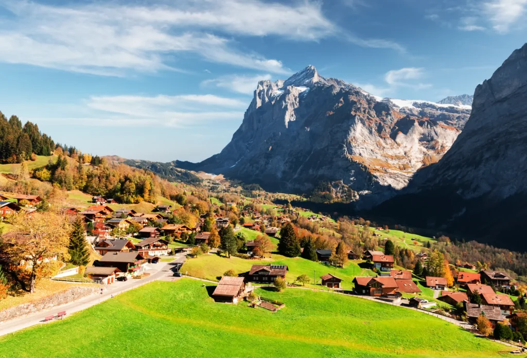 Grindelwald village in autumn, providing local context for the museum chapter; the museum itself is not shown.