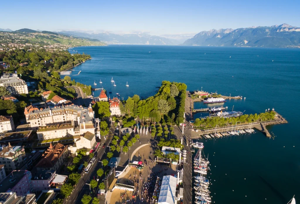 Ouchy waterfront in Lausanne, Switzerland.