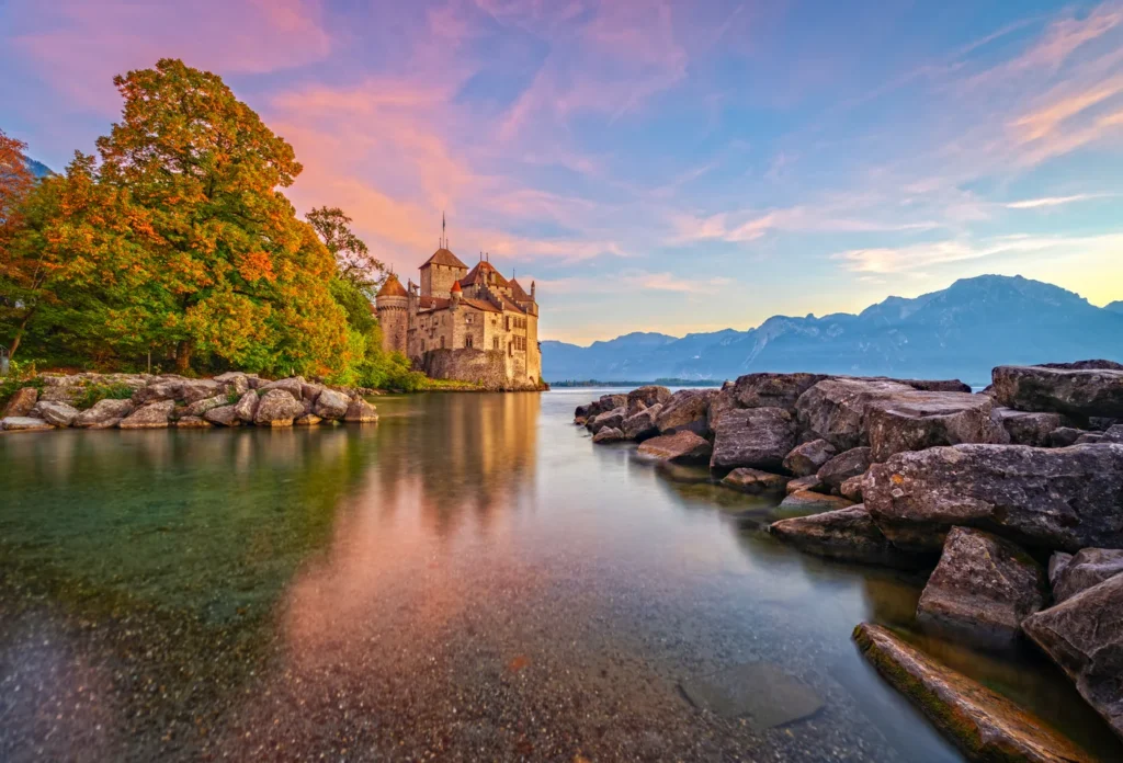Chillon Castle on Lake Geneva, Switzerland.